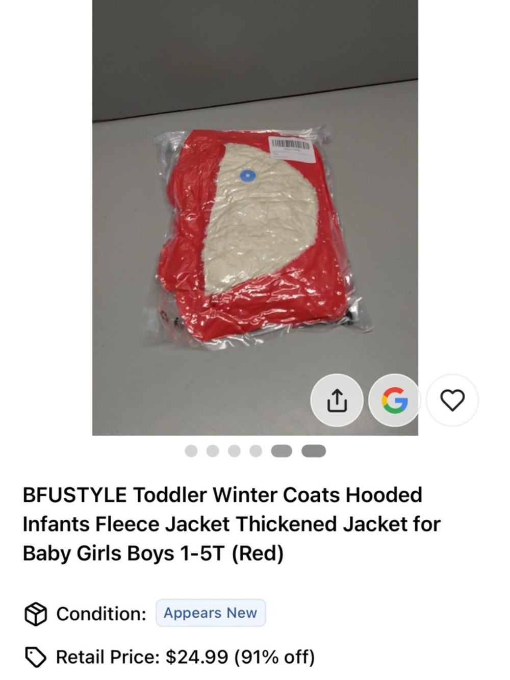 Toddler Puffer Jacket – Red Hooded Fleece Lined Coat - Picture 3 of 3